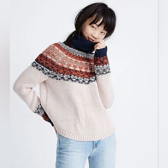 Madewell Brookdale Fair Isle Turtleneck Sweater Avalon Pink XS - Picture 3 of 14